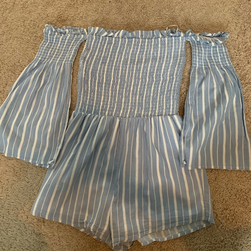 Blue and white romper